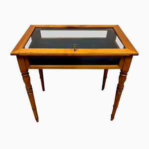 Antique Jewelry Display Table in Cherry Wood with Side Glazing