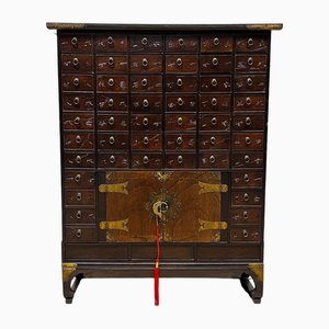 Large Apothecary Cabinet in Dark Stained Elm