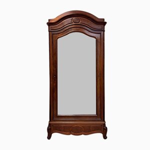 Armoire Bonnetiere Antique en Noyer avec Grande Porte à Miroir