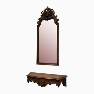 Antique Mirror with Console in Walnut, Set of 2