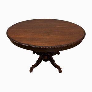 Antique 4-Legged Decorated Table in Red-Brown Stained Oak