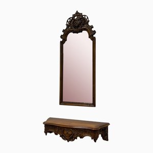 Antiker Spiegel mit Konsole aus Nussholz, 2er Set