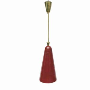 Italian Pendant Light in Lacquered Aluminum and Brass, 1950s
