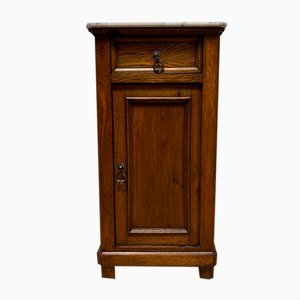 Antique Bedside Table in Oak with Marble Top