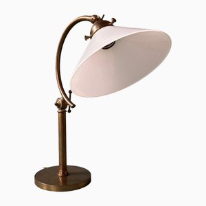 Vintage Table Lamp in Brass & White Glass Shade