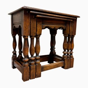 Tavolini ad incastro antichi in quercia, set di 3