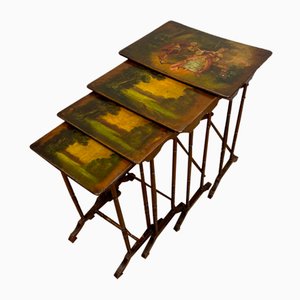 French Hand Painted Nesting Tables, Set of 4