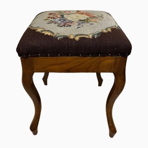 Walnut Tapestry Stool in Floral Pattern, France, 1860s
