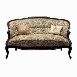 Biedermeier Upholstered Sofa in Dark Brown Walnut
