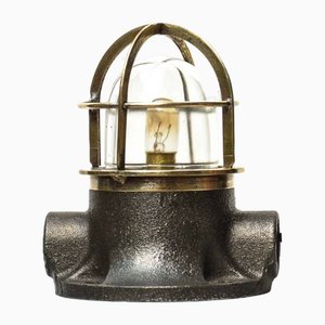 Spining Top Lamp in Patinated Cast Iron and Brass, 1950s