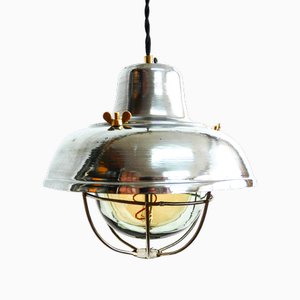 Small Pendant Light in Polished Steel with Lampshade, 1950s