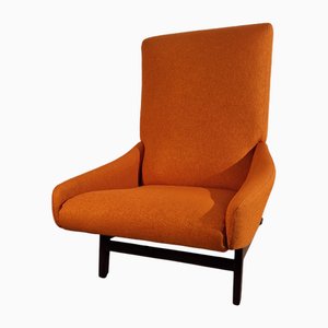 Butaca modelo 880 vintage de tela naranja de Gianfranco Frattini para Cassina, años 50