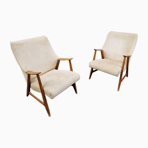 Scandinavian Armchairs in Beige Fabric and Wood, 1950s, Set of 2