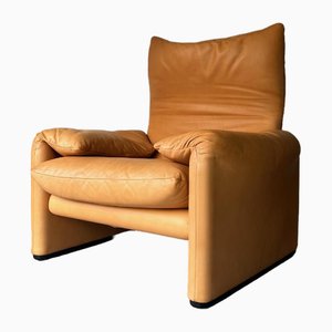 Maralunga Chair in Cognac Leather by Vico Magistretti for Cassina, 1990s