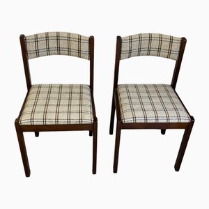 Vintage Chairs in Dark Wood and Checkered Fabric, 1970s, Set of 2