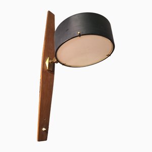 Large Vintage Wall Light in Iron and Brown Wood by Bruno Gatta for Stilnovo, 1950s