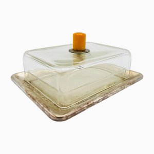 Silver-Plated Butter Dish with Glass Insert and Glass Lid with Bakelite Handle