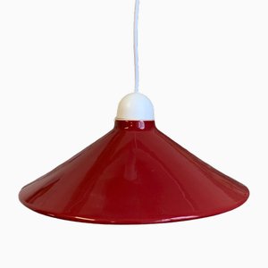 Vintage Red Pendant Lamp in Enameled Ceramic, 1950s