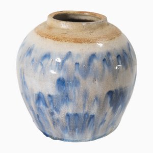 Chinesische Mid-Century Chinoiserie Abstraktes Blau-weißes Ingwerglas