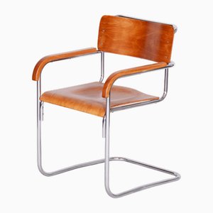 Fauteuil Bauhaus en Chrome et Hêtre attribué à Mücke-Melder, 1930s