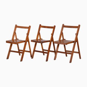 Chaises Pliantes Mid-Century en Hêtre, 1950s, Set de 3