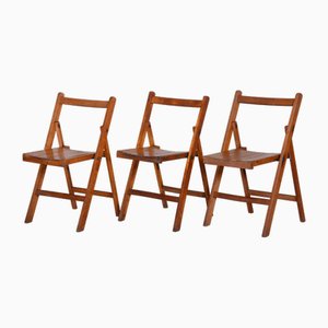 Mid-Century Beech Folding Chairs, 1950s, Set of 3