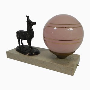 Art Deco Desk Lamp with Deer and Glass Ball, 1930s