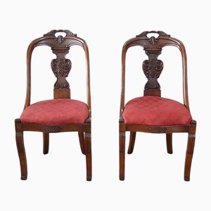Early 19th Century Dining Chairs in Carved Walnut, Set of 2