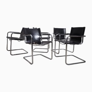 Sedie cantilever Bauhaus vintage in pelle, anni '80, set di 5