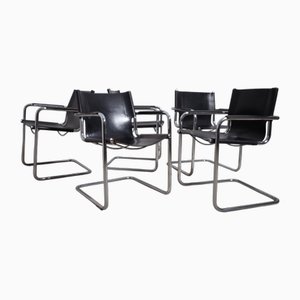 Vintage Bauhaus Cantilever Chairs in Leather, 1980s, Set of 5