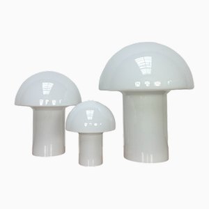 Lampes de Bureau Champignon Vintage en Verre, 1970s, Set de 3