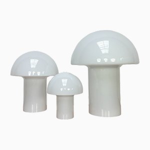Vintage Glass Mushroom Table Lamps, 1970s, Set of 3