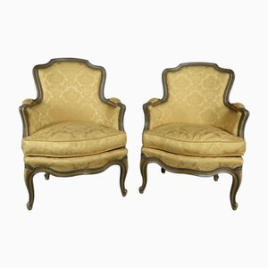 Louis XV Yellow Armchairs, Set of 2