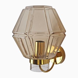 Large Golden Hexagon Smoked Glass Wall Light from Limburg Glashütte, 1980s