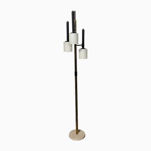 Vintage Floor Lamp in Brass and Opaline Glass, 1950s