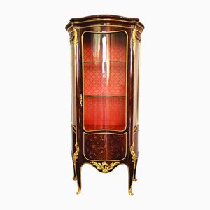 Louis XV Showcase in Marquetry and Gilt Bronze in the style of Francois Linke