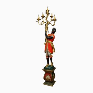 Italian Venetian Style Carved Wood Figural Torchère Floor Lamp, 1970s