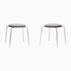 Bauhaus Stools in Chrome & Leatherette attributed to Kovona, 1950s, Set of 2