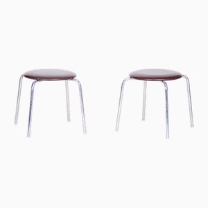 Set of Bauhaus Stools in Chrome & Leatherette attributed to Kovona, 1950s