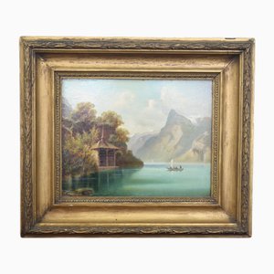 Da Hubert Sattler, Paesaggio lacustre, XIX secolo, Olio su tavola, Incorniciato