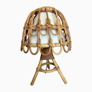 Mid-Century French Rattan and Wicker Table Lamp attributed to Louis Sognot, 1960s