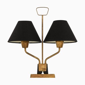 Table Lamp in Brass and Black Fabric Lamp Shades attributed to Sonja Katzin for Asea, 1950s
