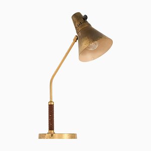 Desk / Table Lamp in Brass and Leather, 1950s