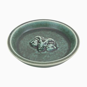 Ceramic Bowl in Green Glaze by Hugo Liisbjerg for Saxbo, 1960s