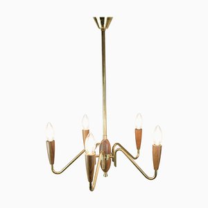 Lustre en Teck et Laiton, 1960s