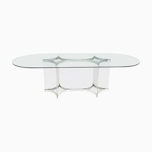 Grande Table de Salle à Manger Mid-Century en Verre et Chrome par Alessandro Albrizzi, 1960s