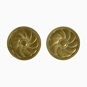 Maniglie per porta rotonde in bronzo con fiori in rilievo, anni '70, set di 2