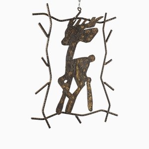 Cuadro de ciervo Bambi hecho a mano de hierro forjado, años 80