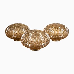 Golden and Yellow Glass Ceiling Lights for Chandeliers with Iridescent Finish, Set of 3