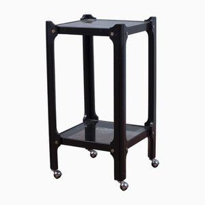 Carrello Etagere in legno laccato nero e ripiani in vetro, anni '70